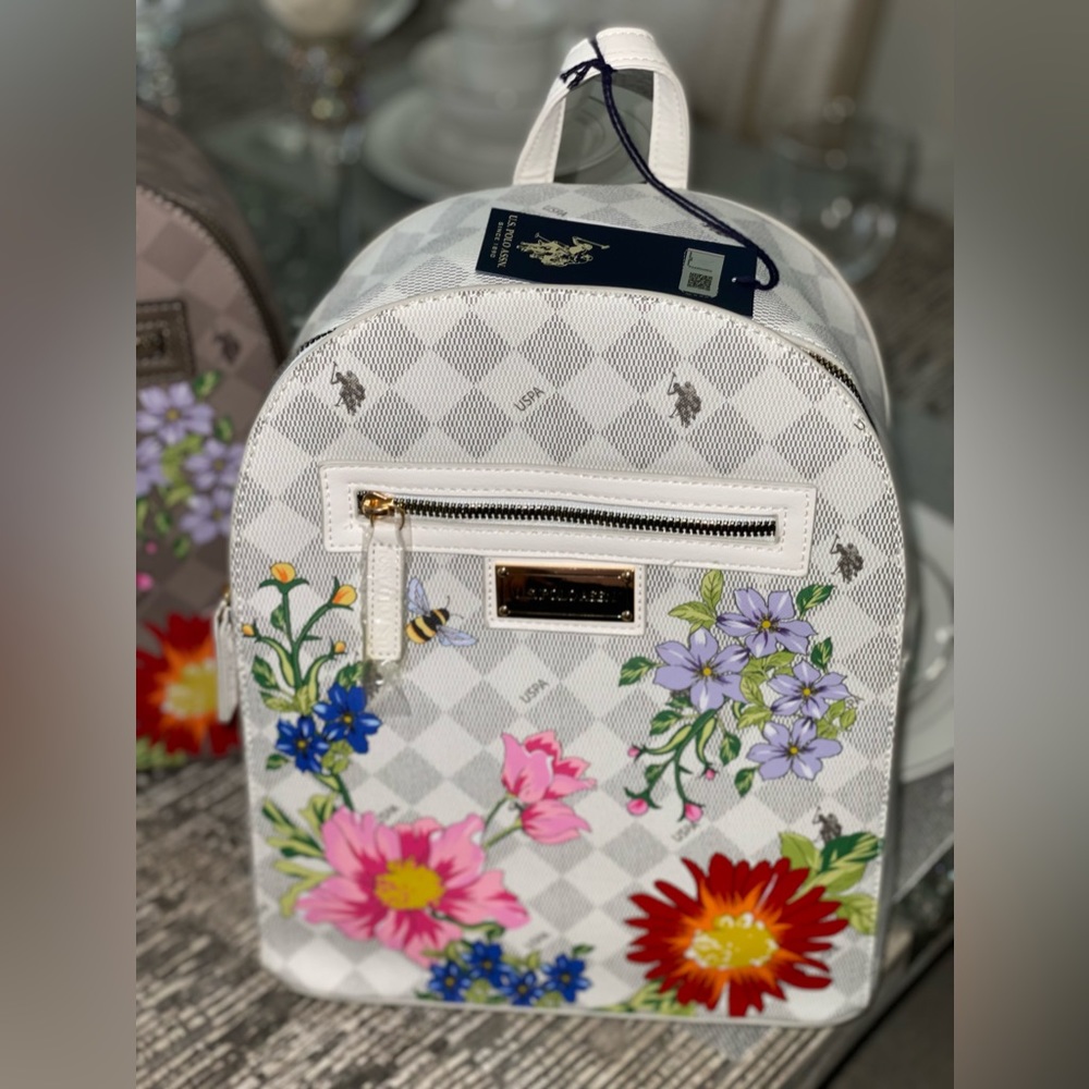 Backpack white leather with Zipper